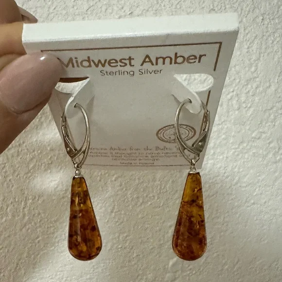 Midwest Baltic Amber Sterling Silver Drop dangle Lever Back Earrings - Picture 2 of 3